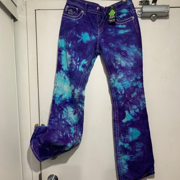 NEW COSTA NADA UPCYCLE MISS ME LOW RISE BOOT STRETCH TIE-DYE JEANS SIZE 28 - Picture 5 of 13